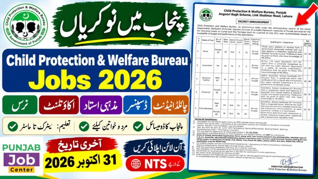 Child Protection and Welfare Bureau Punjab Jobs 2026